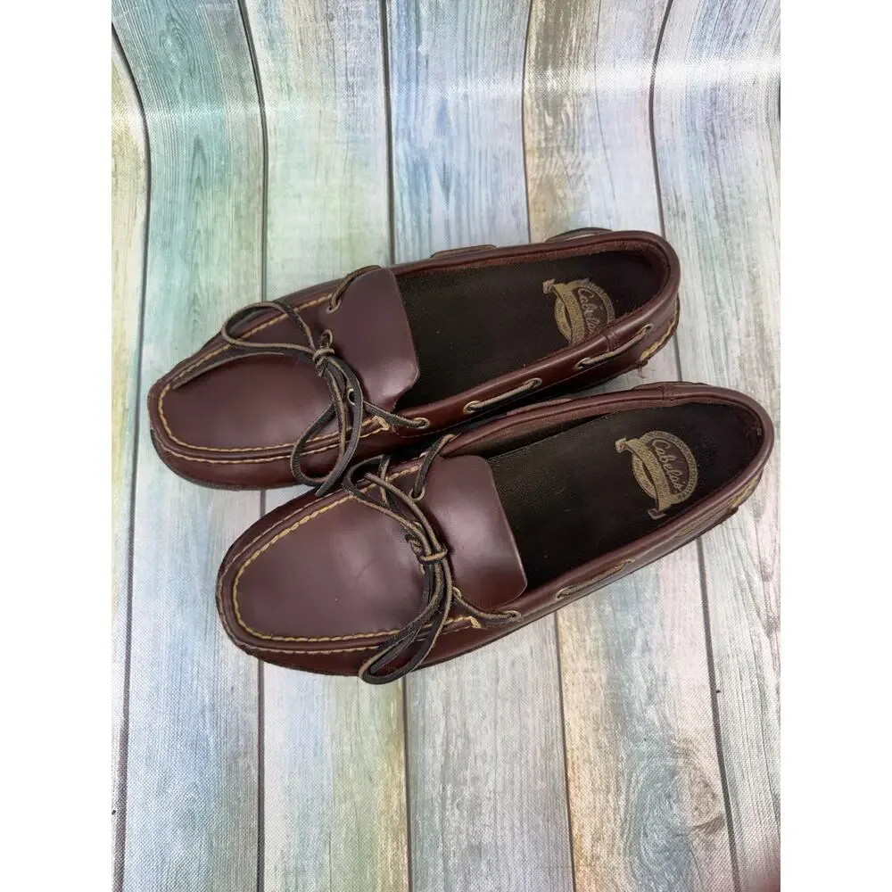 Cabela's Docksider Boat Shoes Brown Leather Vibram Sole Men's Size 12 1 Eye - Picture 2 of 8